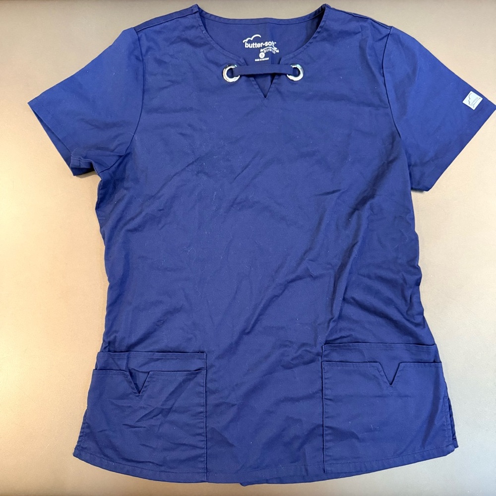 Butter Soft Stretch Women's Blue Scrubs Top - Size Small